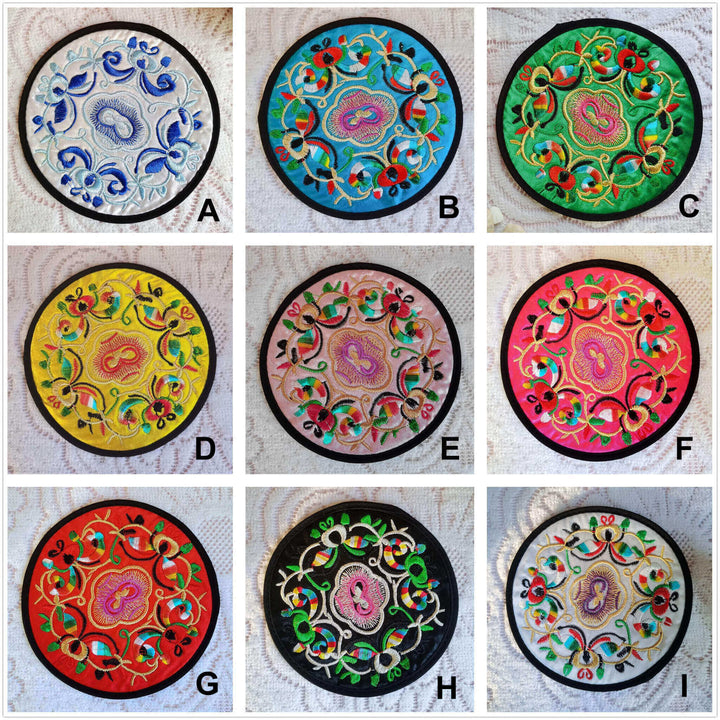 Boho Embroidered Coasters / Vintage Round 5" / Set of 9