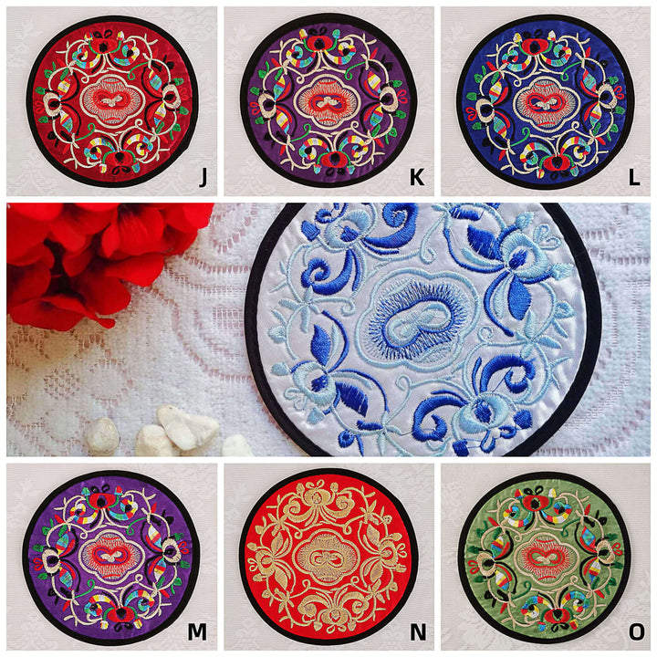 Boho Embroidered Coasters / Vintage Round 5" / Set of 7