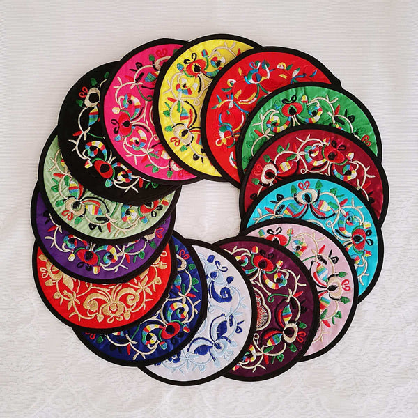 Boho Embroidered Coasters / Vintage Round 5" / Multiple Color Options