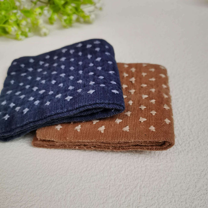 Three-Fold Cotton Tea Towel/Tea Mats/Boro Sashiko Embroidery/Tie-Dye/Fold