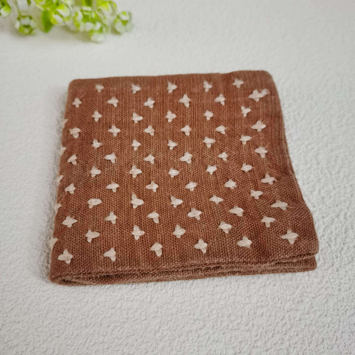 Three-Fold Cotton Tea Towel/Tea Mats/Boro Sashiko Embroidery/Tie-Dye/Cross Stitch/Brown