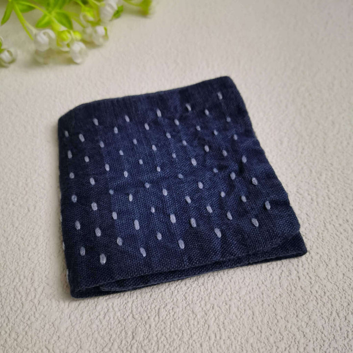 Three-Fold Cotton Tea Towel/Tea Mats/Boro Sashiko Embroidery/Shibori/Straight Line Stitch/Indigo