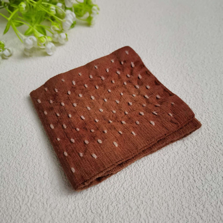 Three-Fold Cotton Tea Towel/Tea Mats/Boro Sashiko Embroidery/Shibori/Straight Line Stitch/Brown