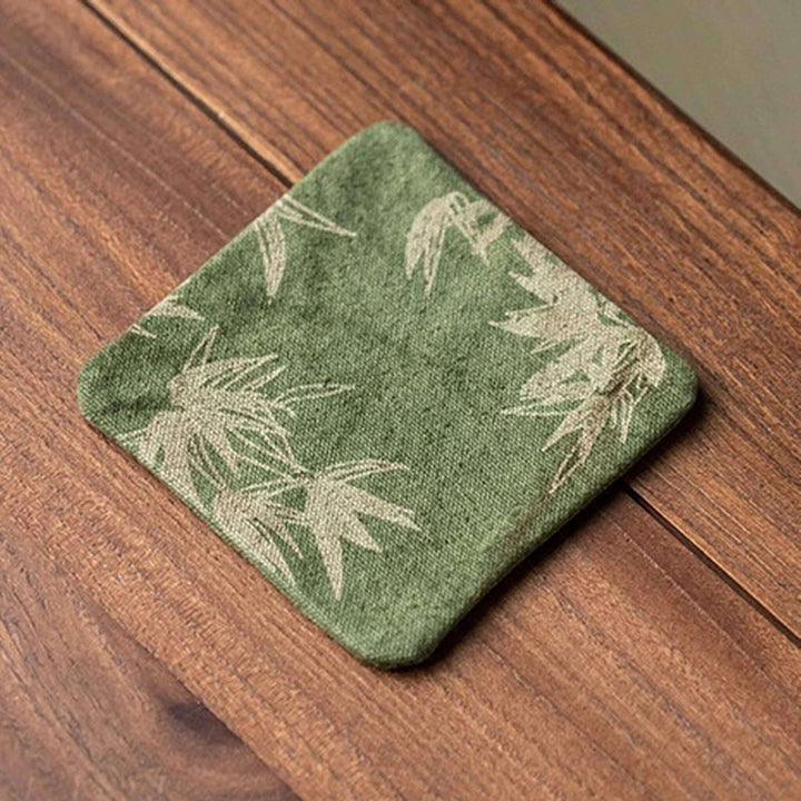 Burned Coarse Cotton Tea Cup Coasters - Green Bamboo