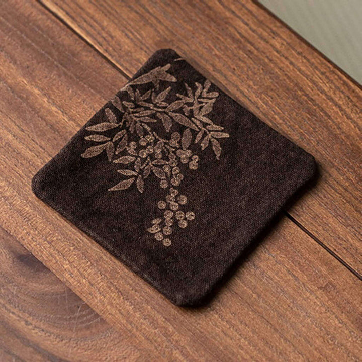 Burned Coarse Cotton Tea Cup Coasters - Dark Brown Persimmon