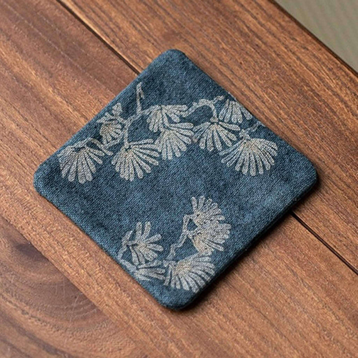 Burned Coarse Cotton Tea Cup Coasters - Blue Pine