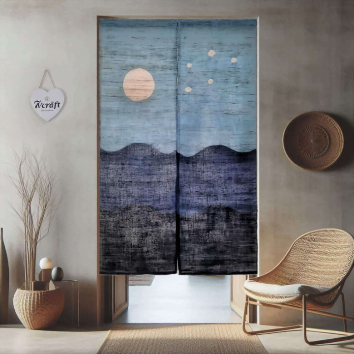 Starry Night Hemp Door Curtain Hanging in Doorway