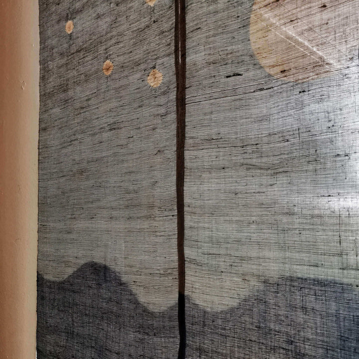 Japanese Noren Door Curtain, Starry Night Shibori Tie-Dye Ramie Noren, Backlight Effect