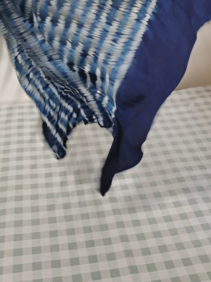 Videio of Shibori Tie-Dye Bandana, 25" Silk-Cotton Indigo Scarf